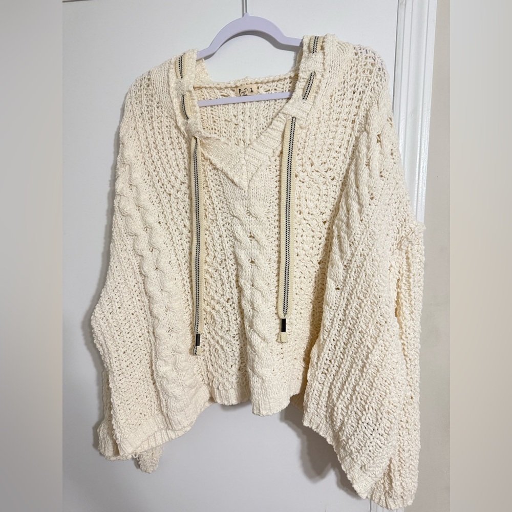 POL Cream V-Neck Cable Knit Sweater